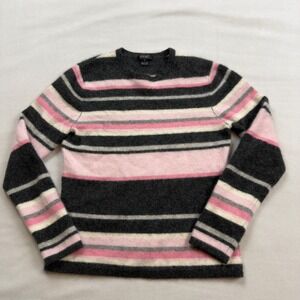 Prive Cashmere Striped Sweater Womens XS-SM Pink Grey Crewneck 100% Cashmere